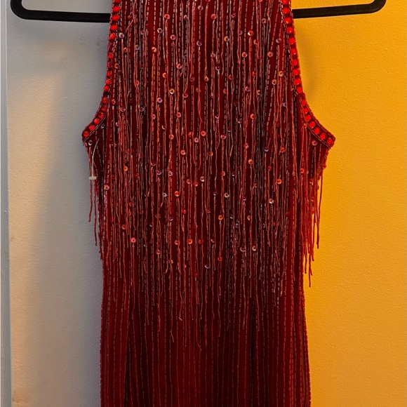 Elegant Red Fringe Dress Beaded w/ Sequins ❤️ - Picture 1 of 5